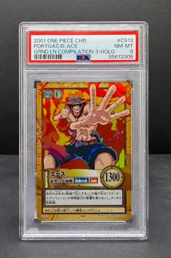 Portgas D. Ace c513 Hyper Battle Holo Carddass Bandai Rookie PSA 8 One Piece - Image 2