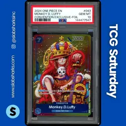 2024 ONE PIECE CONVENTION EXCLUSIVE FOIL PROMO #P-043 MONKEY D. LUFFY PSA 10 - Image 1