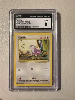 Pokemon TCG Rattata Base Set, Unlimited Common Card 61/102 CGC 6 - Image 1