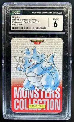 1996 Pokemon Japanese Part 2 Rhydon Bandai Carddass Green Card #112 CGC 6 - Image 1