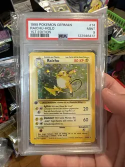 PSA 9 1st Edition Base Set Raichu 14 NM-MT Pokemon Card Vintage Graded German - Image 1
