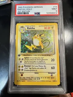 PSA 9 1st Edition Base Set Raichu 14 NM-MT Pokemon Card Vintage Graded German - Image 2