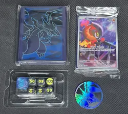 Pokemon Phantasmal Flames ETB Mega Charizard Sleeves Coin Dice & Charcadet Promo - Image 1