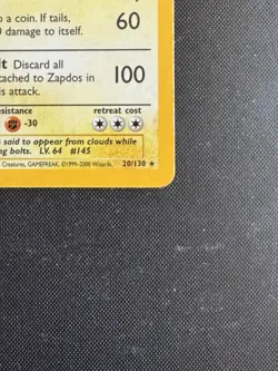 Zapdos Pokemon 20/130 Holo Never Played Base Set 2 - Image 5