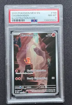 Pokemon Charmander 168/165 Scarlet & Violet 151 Illustration Rare PSA 8 NM-MT - Image 1
