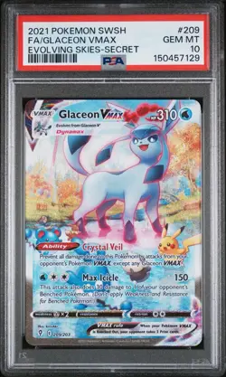 2021 POKEMON SWORD & SHIELD EVOLVING SKIES SECRET FULL ART GLACEON VMAX PSA 10 - Image 1