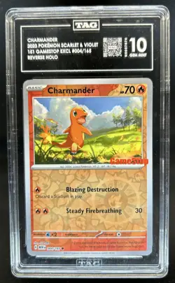 2023 Pokemon 151 Gamestop Exclusive Charmander Reverse Holo #004/165 TAG 10 - Image 1