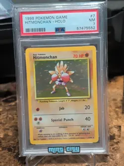 1999 POKEMON BASE SET UNLIMITED #7 HITMONCHAN-HOLO PSA 1 - Image 1