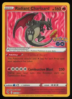 2022 SWORD & SHIELD - POKEMON GO RADIANT CHARIZARD BASIC/RADIANT RARE #11 - Image 1