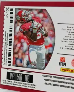 Marquise Brown Rookie Auto Panini Contenders Optic DP College Ticket 2019 #/10 - Image 3