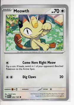 MEOWTH SCARLET VIOLET 151 SET POKEMON CARD 052/165 NM/M - Image 1