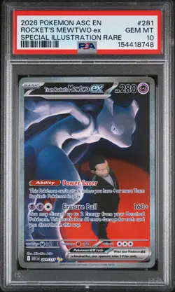 2026 POKEMON ASC SPECIAL ILLUSTRATION RARE #281 TEAM ROCKET'S MEWTWO EX PSA 10 - Image 1