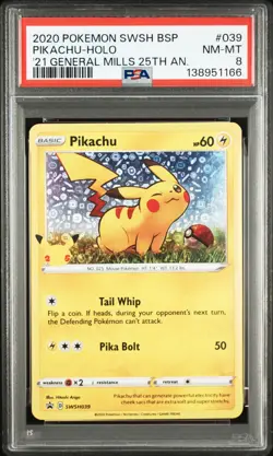 2020 POKEMON SWSH PROMO GENERAL MILLS 25TH ANNIVERSARY #039 PIKACHU-HOLO PSA 8 - Image 1