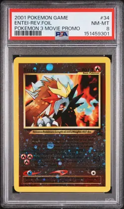 2001 POKEMON GAME MOVIE POKEMON 3 MOVIE PROMO #34 ENTEI-REVERSE FOIL PSA 8 - Image 1