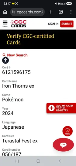 Pokemon Iron Thorns EX 056/187 Japanese Holo Rare Terastal Festival CGC 8 Grade - Image 5
