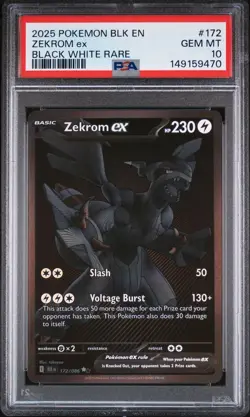 2025 POKEMON BLK EN-BLACK BOLT BLACK WHITE RARE #172 ZEKROM EX PSA 10 - Image 1