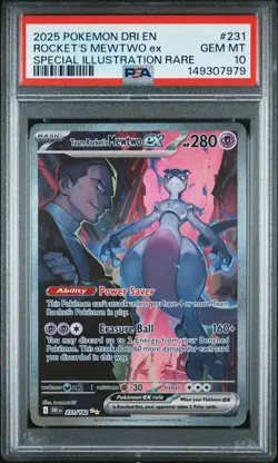 2025 POKEMON DRI EN-DESTINED RIVALS #231 TEAM ROCKET'S MEWTWO EX PSA 10 - Image 1