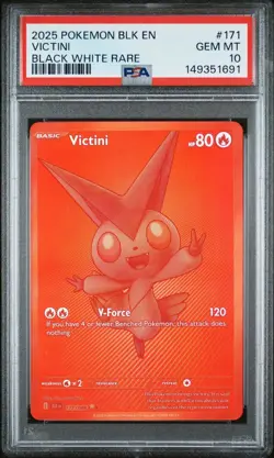 2025 POKEMON BLK EN-BLACK BOLT BLACK WHITE RARE #171 VICTINI PSA 10 - Image 1