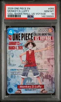 2026 ONE PIECE PROMOS COLLEGE BASKETBALL: US VOYAGE #055 MONKEY D. LUFFY PSA 10 - Image 1