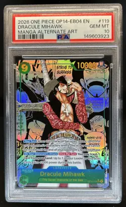 2026 One Piece Dracule Mihawk Secret Rare Manga Alt Art #OP14-119 PSA 10 - Image 1
