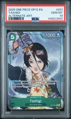 2025 ONE PIECE OP12-LEGACY OF THE MASTER ALTERNATE ART #031 TASHIGI PSA 10 - Image 1