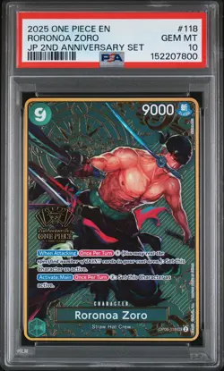 2025 ONE PIECE JAPANESE 2ND ANNIVERSARY SET #118 RORONOA ZORO PSA 10 - Image 1