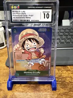 One Piece Monkey D. Luffy P-037 Promo Card TCG 1st Anniversary Stamp chibi luffy - Image 1