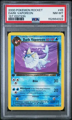 2000 POKEMON ROCKET 1ST EDITION #45 DARK VAPOREON PSA 8 - Image 1