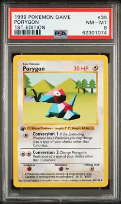 1999 POKEMON BASE SET 1ST EDITION #39 PORYGON PSA 8 - Image 1