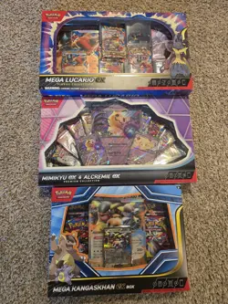 Pokemon TCG Mega Lucario EX- Mega Kangaskhan EX - Mimikyu ex & Alcremie EX Boxes - Image 1
