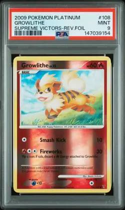 2009 POKEMON PLATINUM SUPREME VICTORS #108 GROWLITHE-REVERSE FOIL PSA 9 - Image 1
