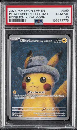 2023 POKEMON SVP EN-SV BLACK STAR PROMO #085 PIKACHU WITH GREY FELT HAT PSA 10 - Image 1
