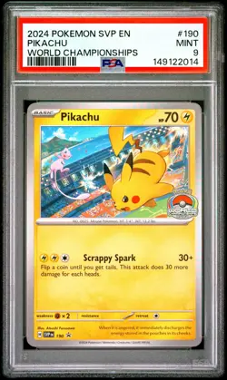 2024 POKEMON SVP EN-SV BLACK STAR PROMO WORLD CHAMPIONSHIPS #190 PIKACHU PSA 9 - Image 1
