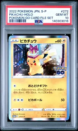 2022 POKEMON JAPANESE S PROMO POKEMON GO CARD FILE SET #272 PIKACHU-HOLO PSA 10 - Image 1