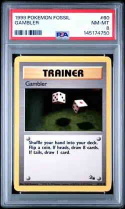 1999 POKEMON FOSSIL #60 GAMBLER PSA 8 - Image 1