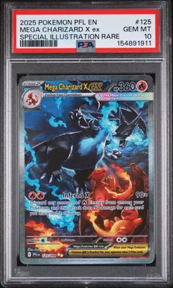 2025 POKEMON PFL SPECIAL ILLUSTRATION RARE #125 MEGA CHARIZARD X EX PSA 10 - Image 1