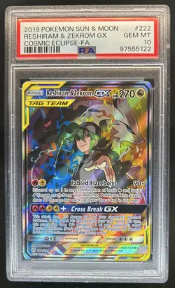 2019 Pokemon SM Cosmic Eclipse Reshiram Zekrom Tag Team #222/236 PSA 10 GEM MINT - Image 1