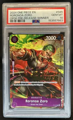 2024 One Piece OP06 Prerelease Winner Roronoa Zoro #P-045 PSA 10 GEM MINT - Image 1