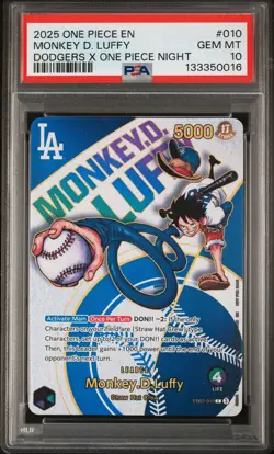 2025 ONE PIECE PROMOS DODGERS X ONE PIECE NIGHT #010 MONKEY D. LUFFY PSA 10 - Image 1