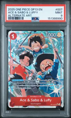 2025 ONE PIECE OP13-CARRYING ON HIS WILL ALTERNATE ART ACE & SABO & LUFFY PSA 9 - Image 1