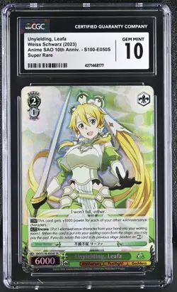 Weiss Schwarz GRADED Unyielding Leafa SAO SR 10 CGC ENGLISH - Image 1