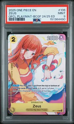 2025 ONE PIECE BANDAI CARD GAMES FEST 24-25 EDITION PROMO #106 ZEUS PSA 9 - Image 1