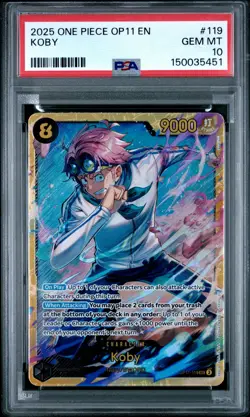 2025 ONE PIECE OP11-A FIST OF DIVINE SPEED #119 KOBY PSA 10 - Image 1