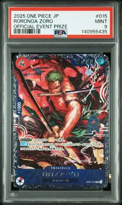 2025 ONE PIECE JAPANESE PROMOS OFFICIAL EVENT PRIZE #015 RORONOA ZORO PSA 9 - Image 1