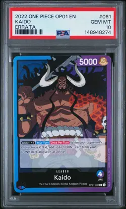 2022 ONE PIECE OP01-ROMANCE DAWN ERRATA #061 KAIDO PSA 10 - Image 1