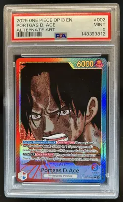 2025 One Piece Carrying On His Will Portgas D. Ace Leader Alt Art OP13-002 PSA 9 - Image 1