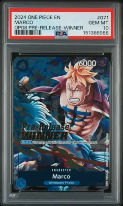 2024 ONE PIECE PROMOS TWO LEGENDS PRE-RELEASE-WINNER #071 MARCO PSA 10 - Image 1