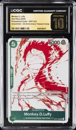2025 ONE PIECE 3RD ANNIVERSARY! #033 MONKEY D. LUFFY CGC 10 PRISTINE - Image 1