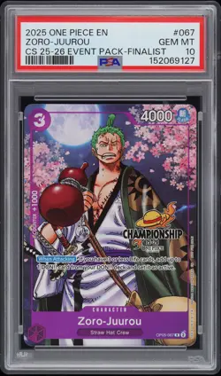 2025 ONE PIECE CHAMPIONSHIP 2025-26 EVENT PACK FINALIST #067 ZORO-JUUROU PSA 10 - Image 1