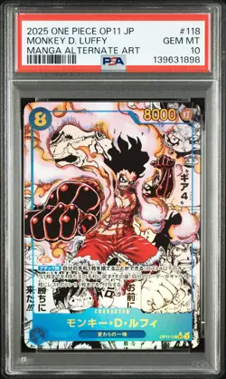 2025 ONE PIECE JAPANESE OP11-A FIST OF DIVINE SPEED #118 MONKEY D. LUFFY PSA 10 - Image 1